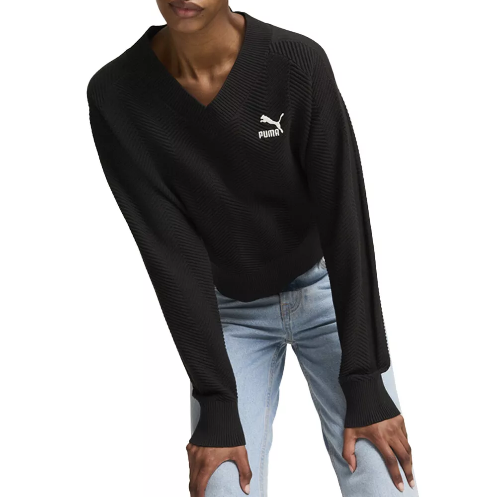 Puma ქალის ჯემპრი T7 Knitted V-Neck Crew PUMA Black